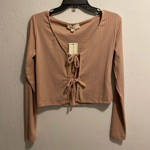 No Comment Beige Long Sleeve Crop Top Size: Medium